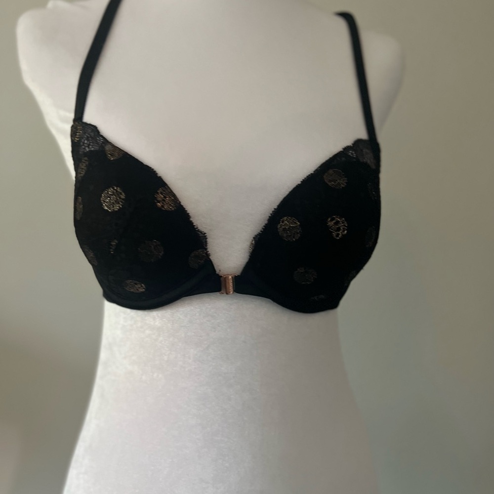 PINK Victoria's Secret Black Lace Push-Up Bra with Gold Dots